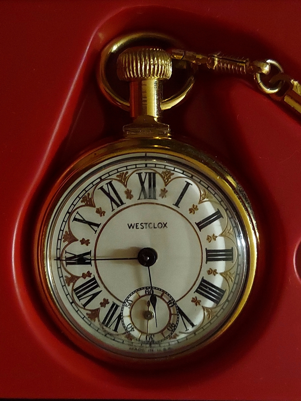 Westclox Gold Pocket Watch with Roman Dial
